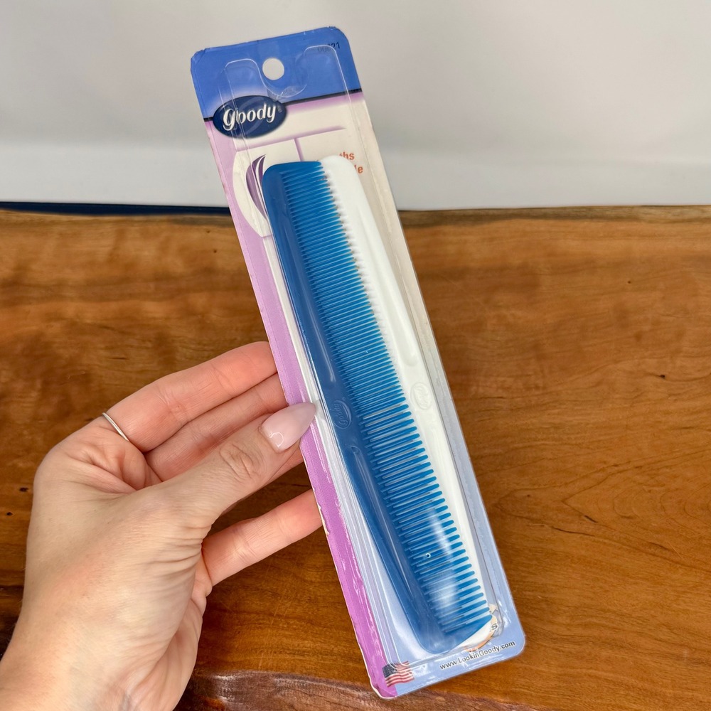 Vintage Goody Hair Comb 00621 2 Pack Blue White Styling Detangling Made in USA